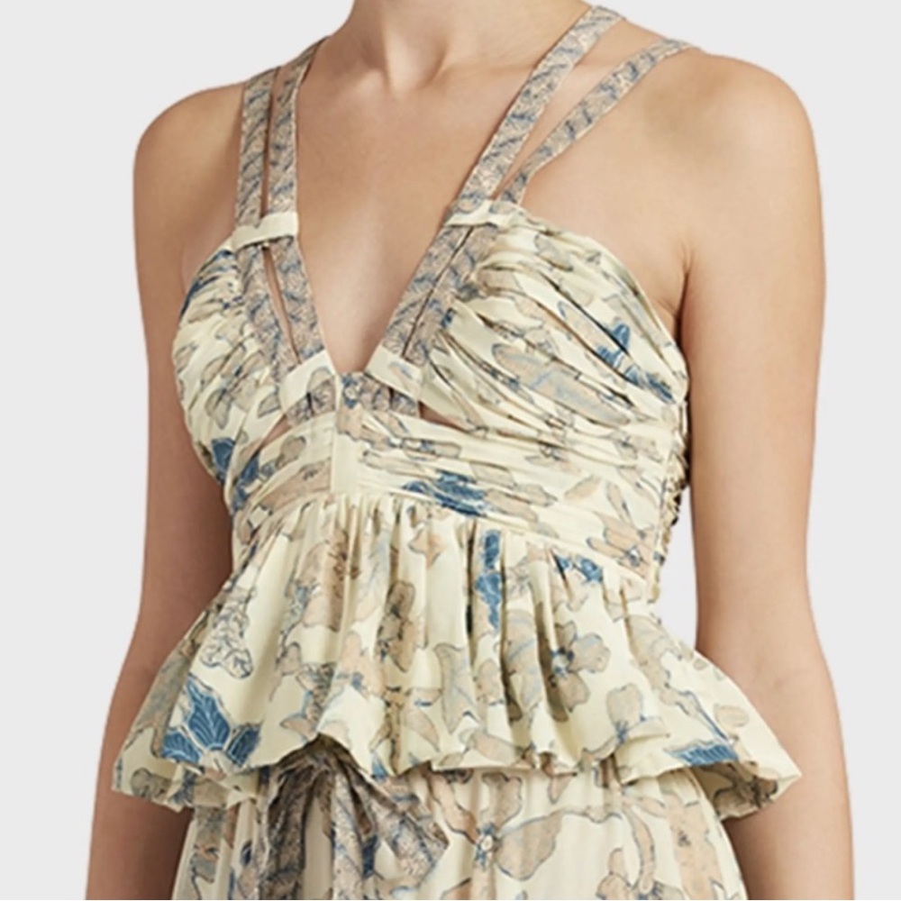 Cream and Blue Peplum Ulla Johnson Tank Top